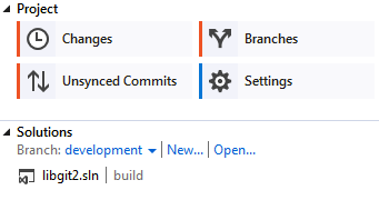 Visual Studio’da bir Git deposu üçün “Ev” görünüşü