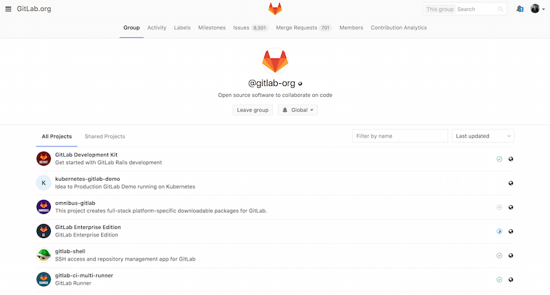 Der Admin-Bildschirm für die Gruppenverwaltung von GitLab