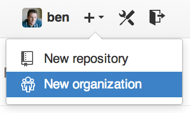 “New organization” 메뉴 아이템.
