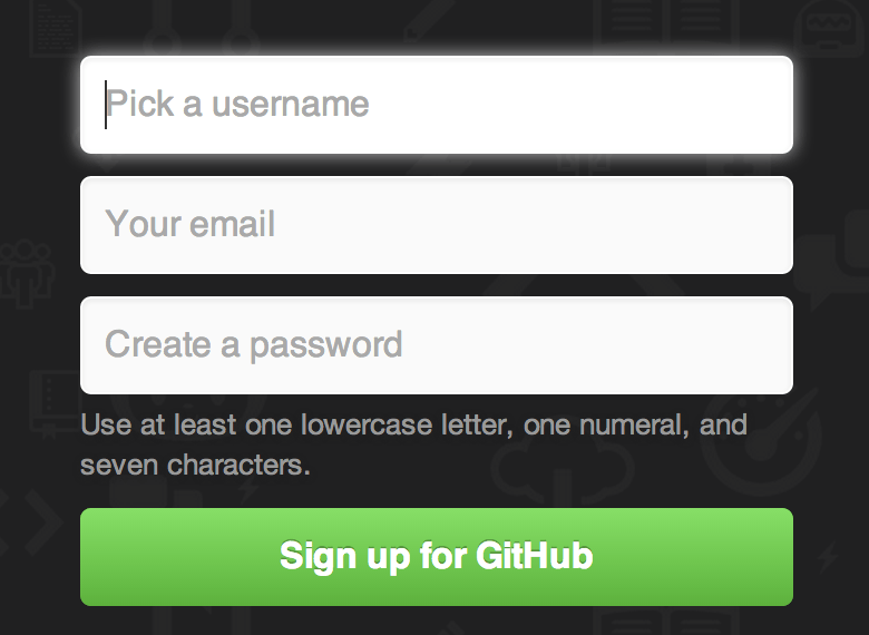 Het GitHub aanmeldings-formulier.